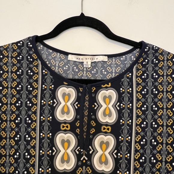 Max Studio Printed Midi Shift Dress Navy Bohemian Paisley 3/4 Length Sleeve - Picture 4 of 11